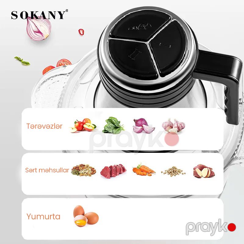 Sokany İki Qat Şüşə Metbex Doğrayıcısı 800W 3L Tutuma Mallik Ətçəkmə Özəlliyi İlə Güclü Mətxət Doğrayıcısı — Blenderlər, xırdalayanlar və mikserlər, Bakı (4)
