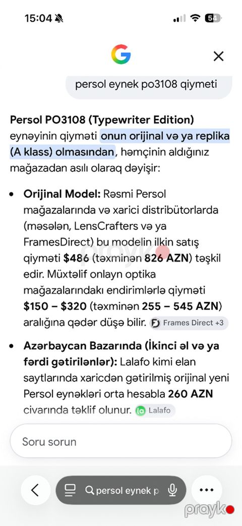 Persol eynek — Bakı