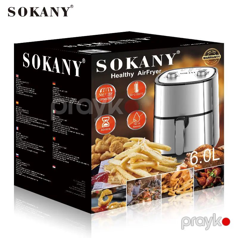 Enerjiye Qənaət Edən Sokany Elektrikli Gümüş Hava Fritözü İstiyə Davamlı Air Fryer 6L Tutuna Malik Ağıllı Hava Fritözü — Digər mətbəx texnikası, Bakı (7)