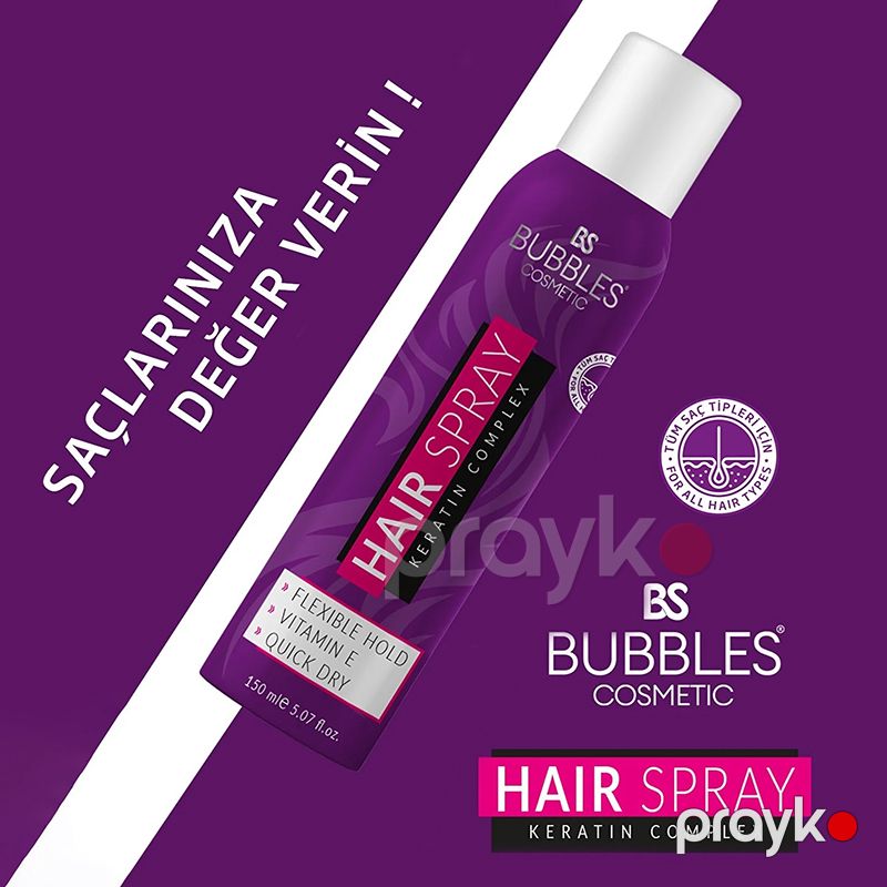 Bubbles Cosmetics 150 ml Keratin Complex Hair Spray Saç Üçün Keratin Tərkibli Vitamin E İlə Zəngin Sprey — Saç qayığı, Bakı (2)