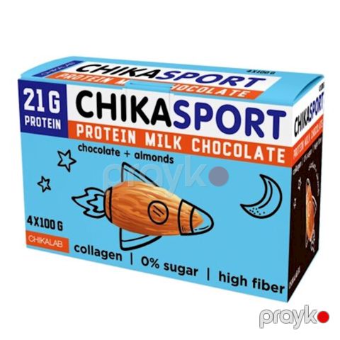 Proteinli şokolad Chikalab Chikasport südlü badam ilə 100 q, 4 əd — Bakı