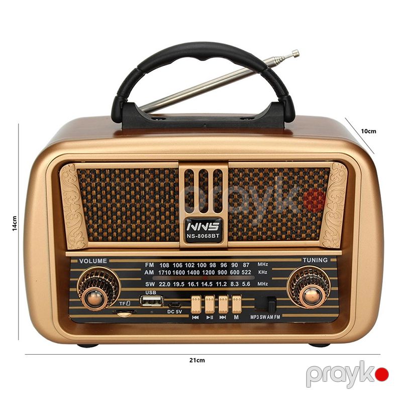 Dexxony NS-8068BT Elektrikli və Doldurula Bilən Vintage Radio - Portativ Bluetooth Taxta Dinamik Retro Radio Vintage — Mallar, Bakı (2)