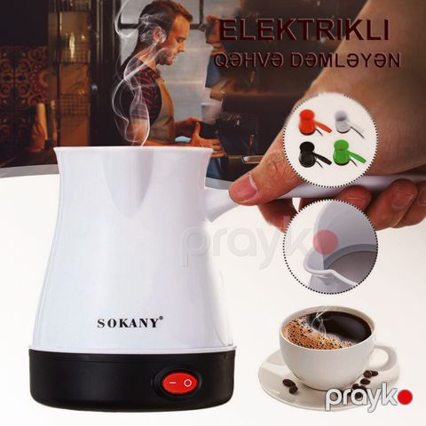 Paslanmayan Polad Qəhvə Çaydanı 600VT Sokany SK-205 600W Qəhvə Dəmləyici 500ml Deluxe Türk Qəhvə Hazırlayıcı — Bakı
