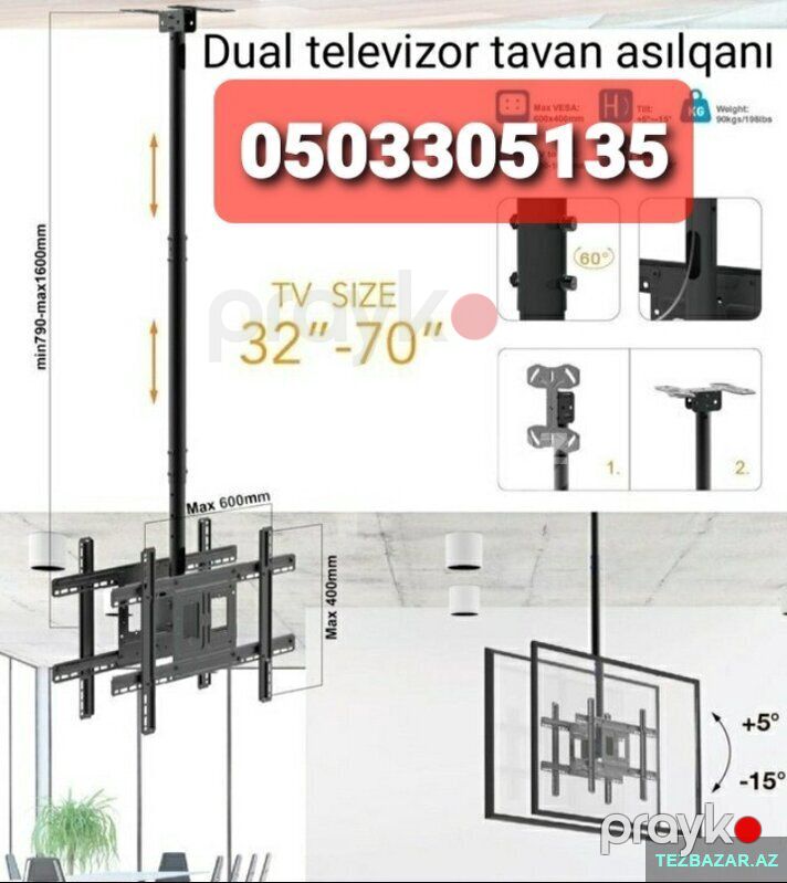 Tv qoşalı tavan asılqanı satılır — Saxlama mobilyası, Bakı (2)