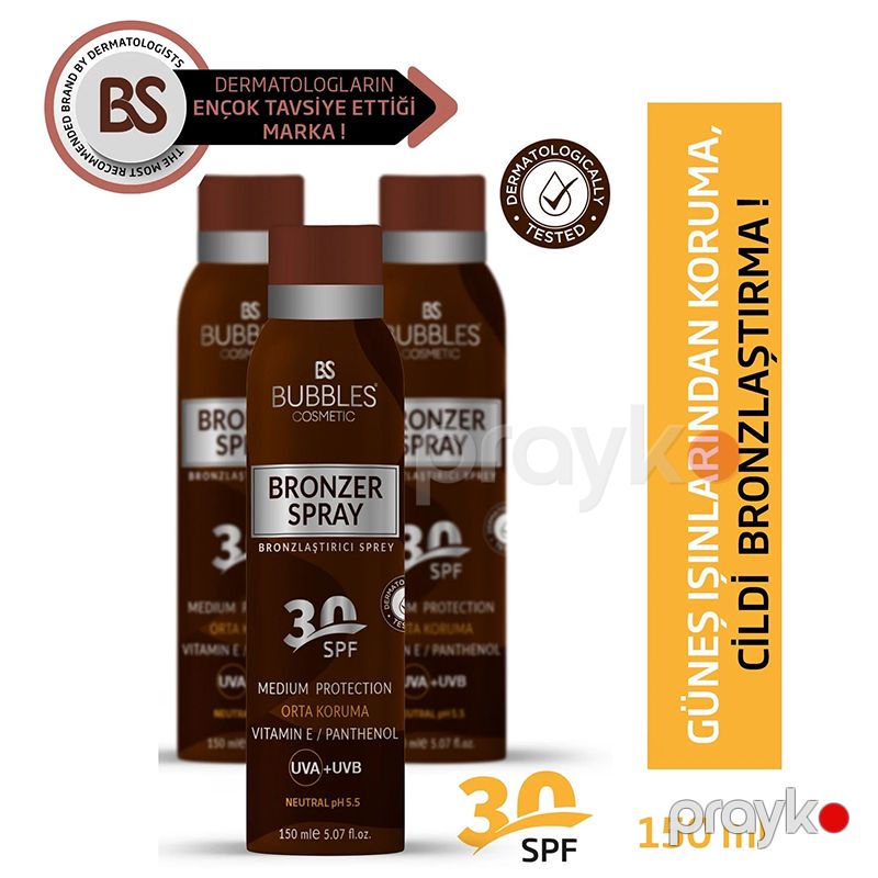 Bs Bubbles Cosmetic Bronzlaştırıcı Sprey Boya Içermez Panthenol Vitamin E 150ml Bronzalaşdırıcı 30 Spf Krem — Gözəllik və səhiyyə, Bakı (2)