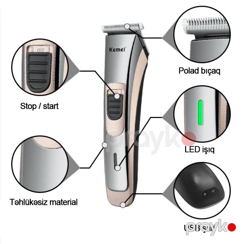 Kişilər Üçün Kemei Üz Bədən Təraş Maşını Yuyula Bilən Professional Polad Saç Saqqal Kəsici Zərif Dizaynda KM1412 Trimmer — Usturalar, trimmerler və epilyatorlar, Bakı (4)