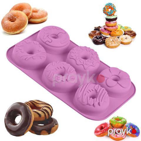 Bənövşəyi Mavi rengli Donuts üçün Silikon Qəlib 6 Yeri olan silikon keks qabı yapışmayan ponçik qəlibi — Bakı