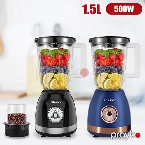 Sokany 500W Crusher 1.5L Böyük Tutumlu Çoxfunksiyalı Gümüş Blender Yüksək Sürətli Paslanmayan Polad Bıçaq — Bakı