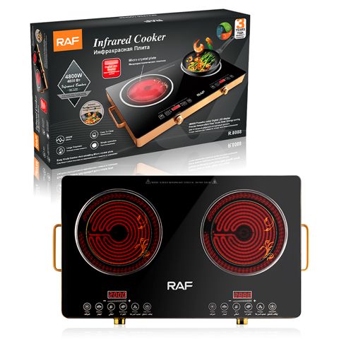 RAF Elektrikli İki Ocaqlı Soba R.8088 7000 Vatt Təhlükəsiz İnfraqırmızı Soba Mirco kristal lövhə rəqəmsal displey — Bakı