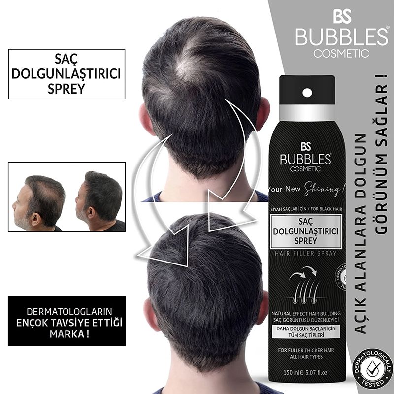Bs Bubbles Cosmetic Saç Dolğunlaştırıcı Sprey Waterproof 150ml Dolğun Parlaq Saç Effektli Sprey — Saç qayığı, Bakı (3)