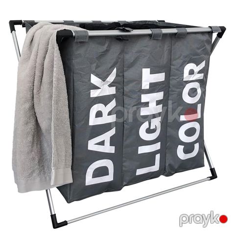 Camaşırxana və Çirkli Paltar Səbəti - 3 bölməli Qatlanan Camaşırxana Səbəti Polyester Rengli Geyim Səbəti — Bakı