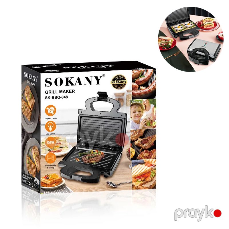 Sokany Qeyri-yapışmayan Toster SK-BBQ-848 2 Bişirmə Plitəli Elektrikli Qapalı Qril Toster Asan Təmizləməli Sandwich Maker — Toster və vaflyasıcı, Bakı (6)
