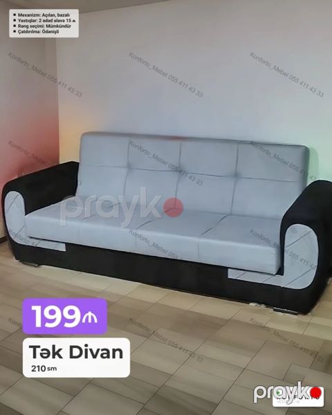 Tək Divan – 210 sm - Mexanizm: açılan, bazalı (yataq funksiyalı) — Bakı