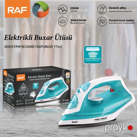 Yüksək Dərəcəli RAF Buxarlı Seramik Ütü 2200 Vt Gücə Malik Protativ Elektikli Buxar Ütüsü Mavi Rengli Buxarlı Ütü — Bakı