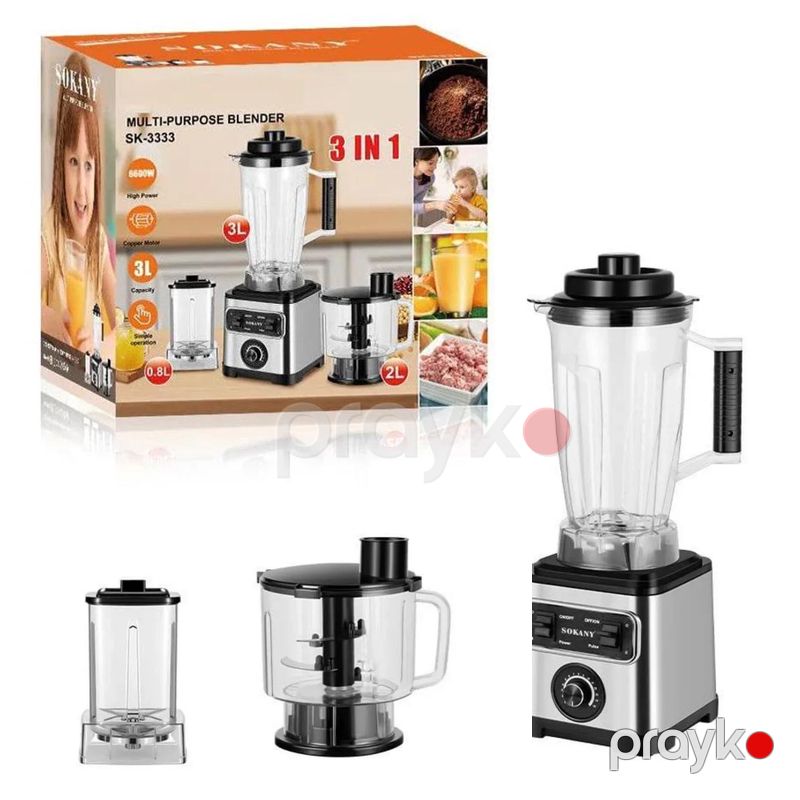 Çoxfunksiyalı blender 3-ü 1-də Sokany SK-3333 6600 W Sokany 3L böyük tutumlu çoxfunksiyalı yemək prosessoru — Blenderlər, xırdalayanlar və mikserlər, Bakı (5)