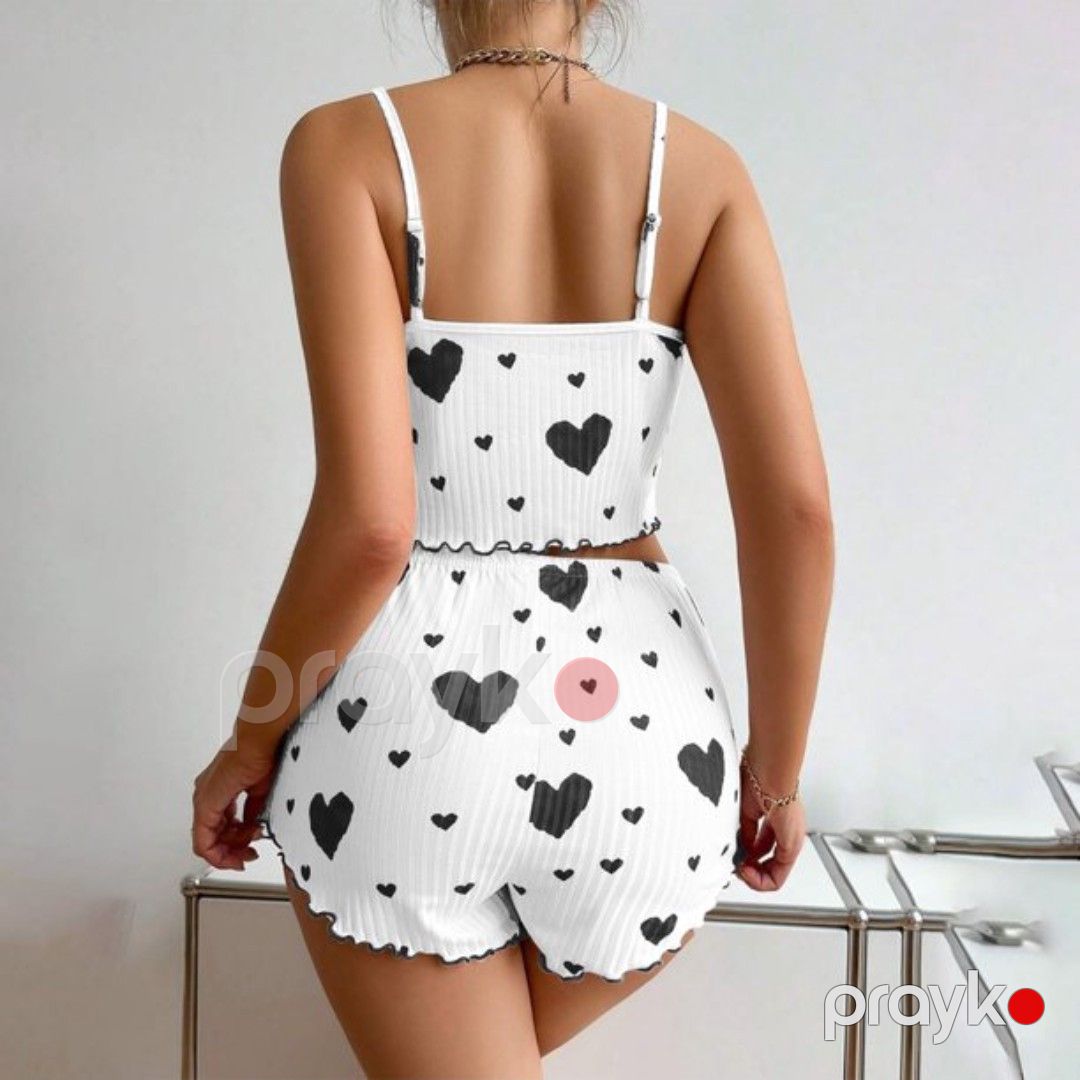 Qadınlar üçün şortlu pijama dəsti, ağ, poliester, ölçü L/XL — Mallar, Bakı (2)