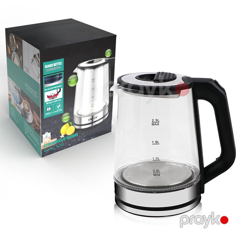 Elektrikli Çaydan Kettle Haeger HG-7846 Paslanmaz Polad, Şüşə Led İşıqlı 2.3L Tutum — Elektrik çaydanları və termoslar, Bakı (4)