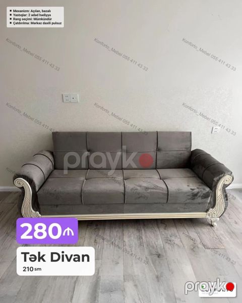 Tək divan – 210 sm Qiymət: 280 Mexanizm: Açılan, bazalı (yataq — Bakı