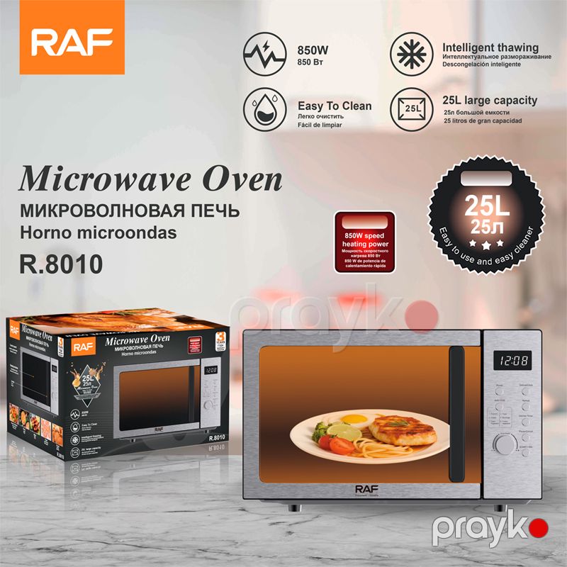 RAF R.8010 - Mikrodalğalı Soba, Gümüşü, 850W Güc, 25 Litr, Mexaniki İdarəetmə, Tez Qızdırma — Mikrodalğalı sobalar, Bakı (6)