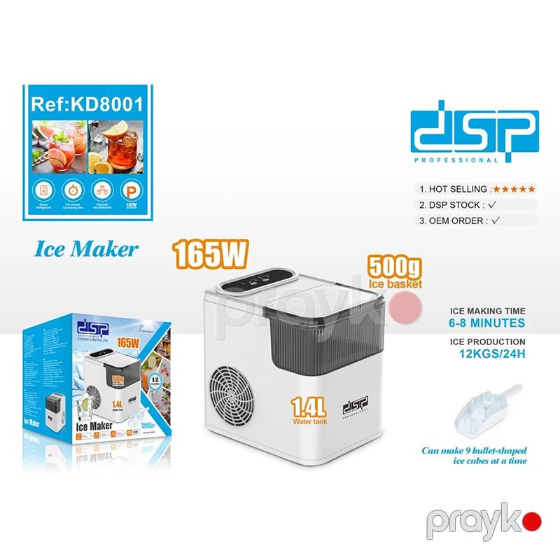 DSP Buz Hazırlayıcısı 165 Vatt Gün Ərzinde 12 kq istehsal edə bilən 1.4 litrlik çən KD8001 İce Maker 500g Buz Maşını — Mallar, Bakı (5)