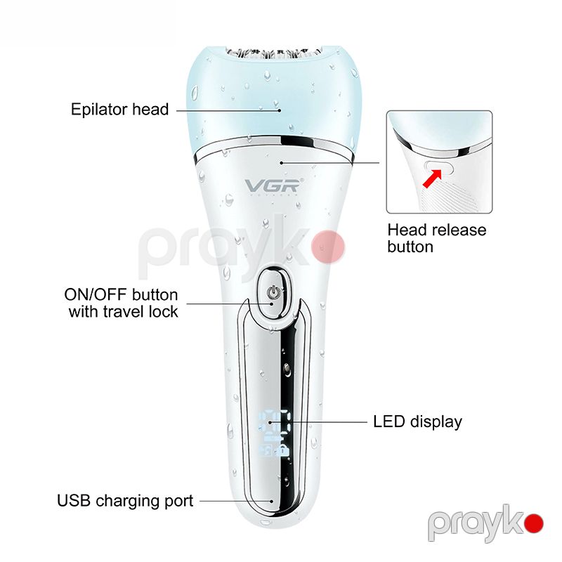 VGR V-733 Xanımlar Üçün Epilyator 2 Sürətli Elektrikli Bədən Epilyatoru — Usturalar, trimmerler və epilyatorlar, Bakı (5)