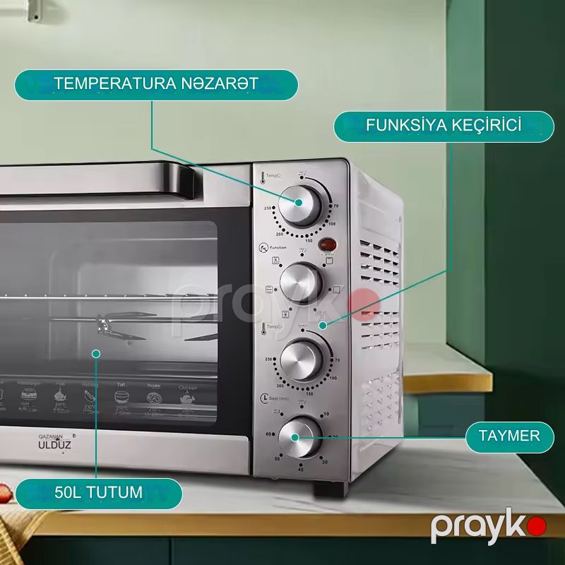 Wınnıng Star ST-9616 Çoxfunksiyalı Elektrikli Mətbəx Sobası Qril Çörək Pizza Hazırlamaq Üçün Soba 1700W — Soba və qrillər, Bakı (4)