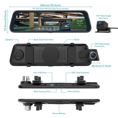 H01 avtomobil videoqeydiyyatçısı-güzgü, 10 düym sensor tam ekran, 2 kamera — Mallar, Bakı (2)