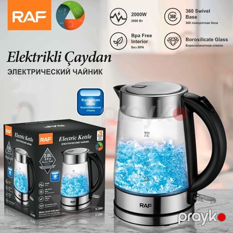 Yeni Dizaynlı RAF Elektrik Çaydanı Yüksək Güclü Şəffaf R.7889 Elektrikli Çaydan 2200W — Bakı