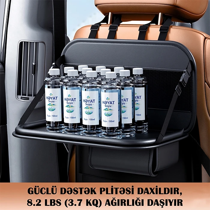 3-ü-1-də Çoxfunksiyalı Dəri Orqanayzer: Qatlanan masa, salfet qutusu və qacet bölmələri — Avtomobiliniz üçün premium komfort — Mallar, Bakı (5)