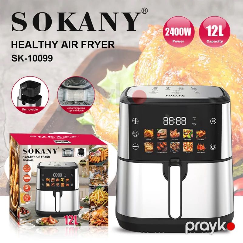 Sokany SK-10099 - Fritöz 12 Litr Rəngli Ekranlı Hava Fritözü Yağsız Rəqəmsal Ağıllı Yemək Keyfiyyətli Hava Fritözü — Digər mətbəx texnikası, Bakı (3)