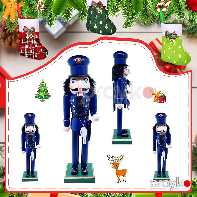 Taxta Şelkunçik 36SM Ənənəvi Bayram Milad Dekoru Taxta Polis Şelkunçik Fitli Mavi Uniformalı Milad Dekoru BB 248-16/3609 — Mallar, Bakı (4)