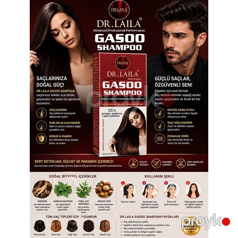 Dr. Laila Cosmetics Gasoo Şampun 200 ml – Bitki Tərkibli Gücləndirici Saç Baxım Şampunu — Gözəllik və səhiyyə, Bakı (2)