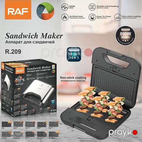 RAF 10 IN 1 Çoxfunksiyalı Sendvic Hazırlayıcı 800 W R.209 10-u 1-də 800 Vattlıq sendviç bişirmə cihazı — Bakı
