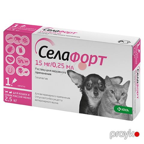 Damcı Селафорт pişiklər və itlər üçün, bit, birə, gənə və helmintlərə qarşı, 15 mq/0.25 ml — Bakı