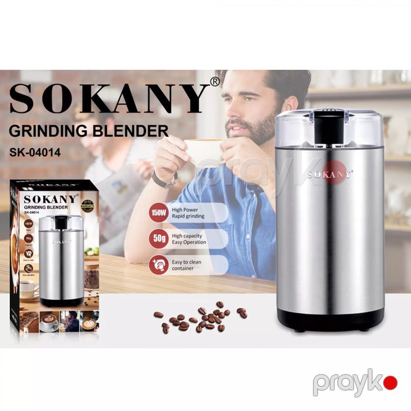 Sokany SK-04014 - Elektrikli Qəhvə Üyüdücü, 50 qram Həcm, Gümüş 150 Vt Paslanmayan Polad Plastik Toxunuşlu İdarəetmə — Digər mətbəx texnikası, Bakı (6)