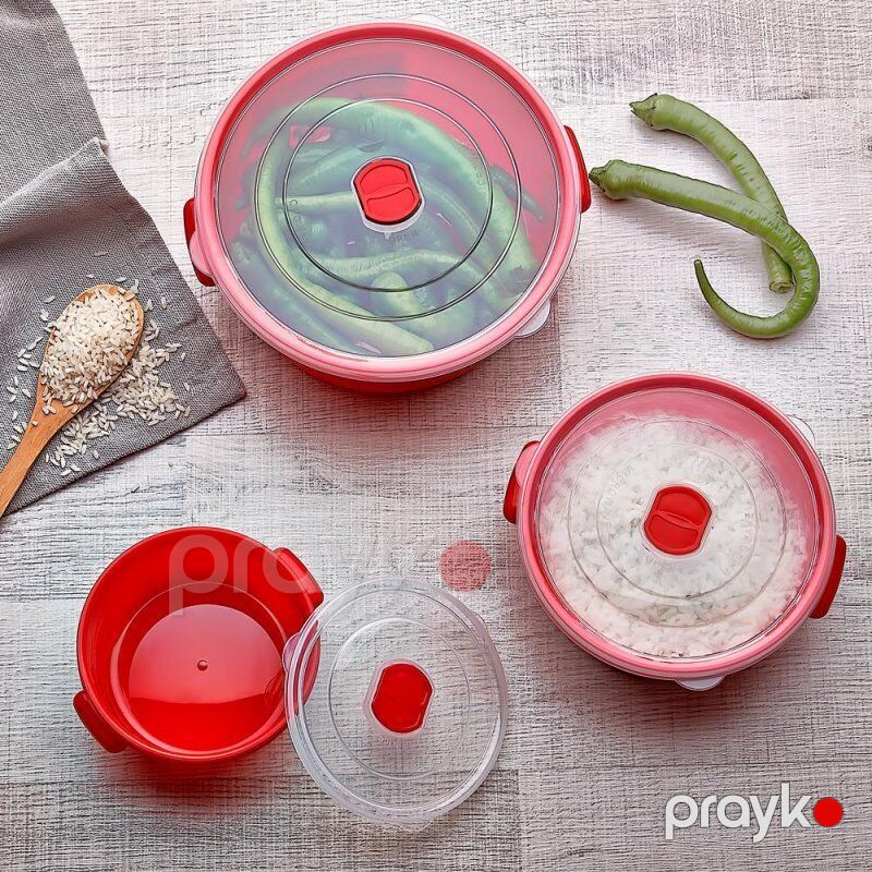 Mikrowellentop Üçlü Mikrodalga Dondurucu Saxlama Qabı Qırmızı Rengli Plastik Yemek Saxlama Qazanı 1030 — Qablar və mətbəx əşyaları, Bakı (5)