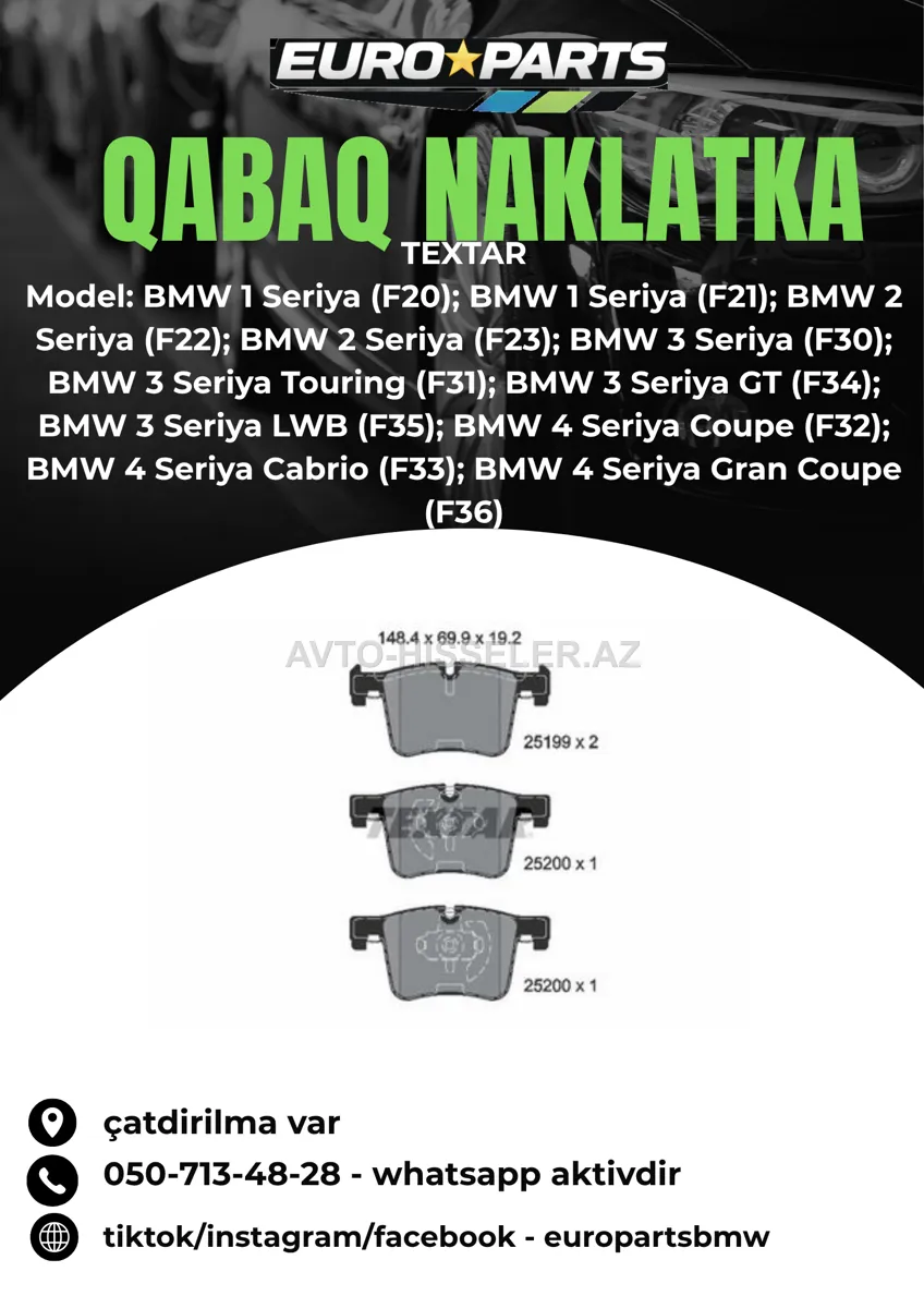 BMW F20, F21, F22, F30 üçün Textar Qabaq Naklatka — Bakı