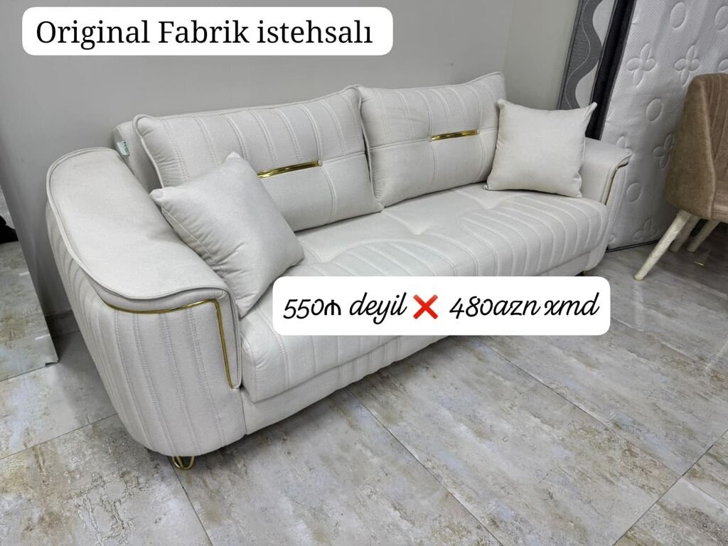Original fabrik istehsalı üç nəfərlik divan. - Rəng: krem/ətirşah — Divanlər, Bakı