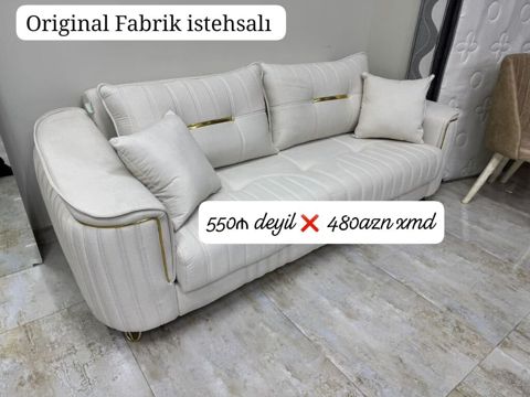 Original fabrik istehsalı üç nəfərlik divan. - Rəng: krem/ətirşah — Sofas