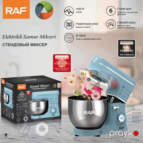 RAF R.6618 Elektrikli Xəmir Qarışdırma Mikseri 1400W Avtomatik Söndürmə Funksiyalı Xəmir Yoğurma Maşını 8L RAF R.6618 — Bakı