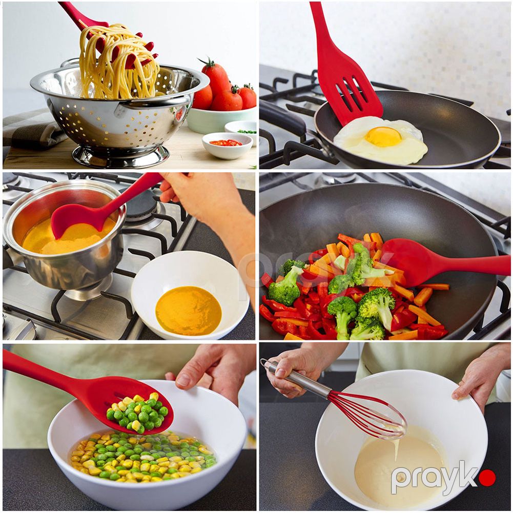 Silikon Mətbəx Əşyaları 10+1 Parça Dəst Rezin Tutacaqlı Yapışmaz Qaşıq Dəsti Bişirmək üçün Spatula Dəsti Mətbəx Əşyaları — Qablar və mətbəx əşyaları, Bakı (3)