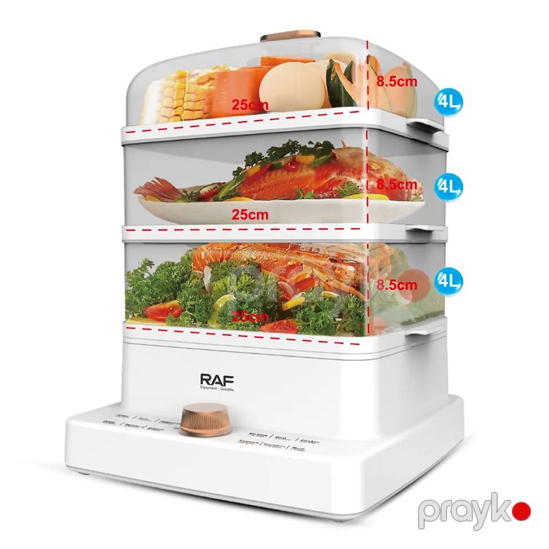 RAF R.5238 3 Qatlı Elektikli Tərəvəz Bişirici 1200W Gücündə Çoxfunksiyalı Buxar Qazanı 4L Buxarlı Tərəvəz Bişirici — Qablar və mətbəx əşyaları, Bakı (2)