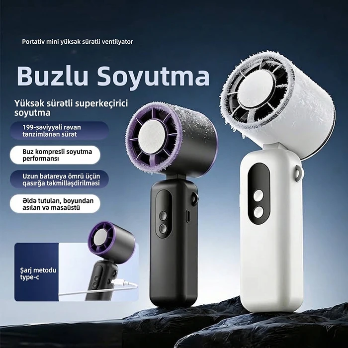 Buzlu metal lövhəli portativ mini ventilyator (199 sürətli) İsti günlərin xilaskarı: Əlinizin altında anında -1°C-yə qədər soyutma — Mallar, Bakı (3)