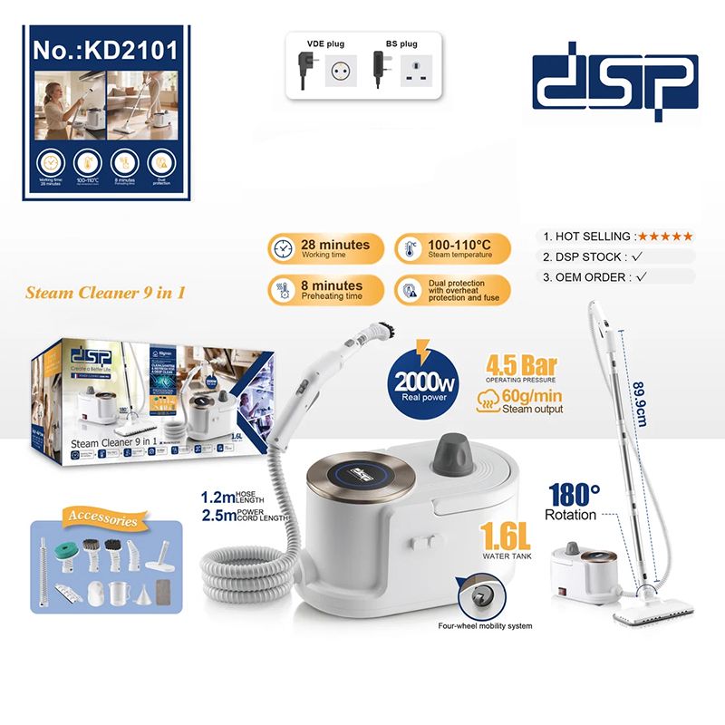 DSP KD2101 9-in-1 Buxar Təmizləyicisi – 2000W Güc, 1.6L Tutum Buxar Təmizləyici — Mallar, Bakı (3)