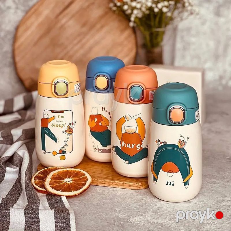Sevimli Cizgi Film Karikaturalı Uşaq Termal Su Qabı Uşaqlar Üçün Ağıllı Paslanmayan Polad Termos Sızdırmaz Termos 420ml — Termos və termoş, Bakı (3)