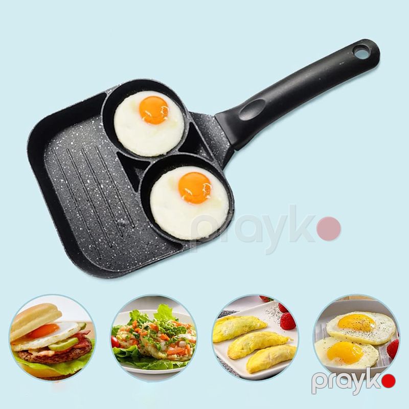 Yapışmayan Steyk Kolbasa Yumurta Omlet Bişirmək Üçün Tava 3 Bölməli Tava — Qablar və mətbəx əşyaları, Bakı (2)