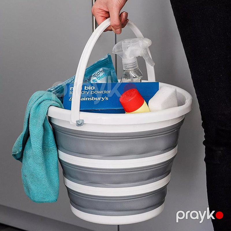 Qatlana Bilən Vedrə 6L Yığılan Plastik Qoruyucu Silikon Vedrə Tutacaqlı Rezin Kova - Boz Təmizlik Üçün Qatlana Bilən Vedrə — Mallar, Bakı (7)