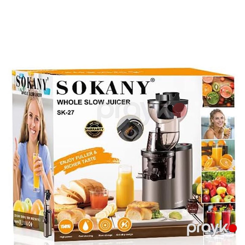 Sokany SK-27 - Şirəçəkən Elektrikli İki Ötürücülü Avtomatik Meyvə Şirəsi Sıxan Aşağı Səs-küylü 150W Güc — Digər mətbəx texnikası, Bakı (5)