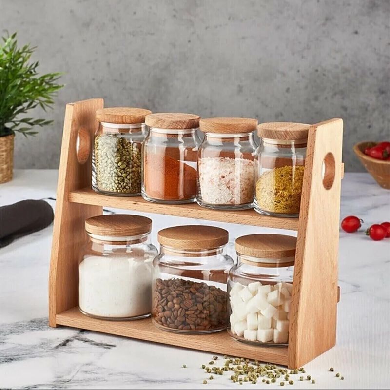 Bambuk Qapağı və Altlığı ilə 7 Parçalı Şüşə Ədviyyat Dəsti — Qablar və mətbəx əşyaları, Bakı