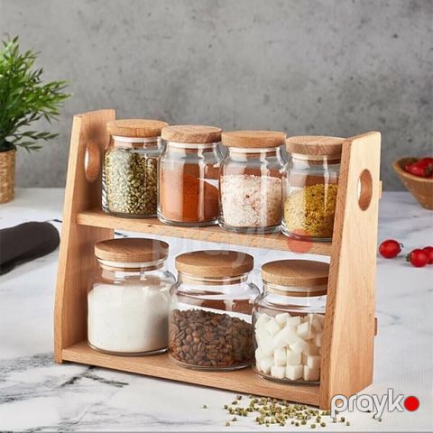 Bambuk Qapağı və Altlığı ilə 7 Parçalı Şüşə Ədviyyat Dəsti — Bakı